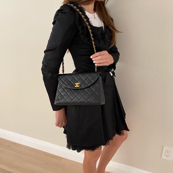 Super Rare Vintage 1994-1996 Chanel Medium Large Lambskin Flap Bag - Picture 3 of 12